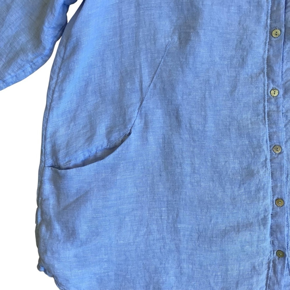 Sigrid Olsen Sky Blue Linen Button Up Pocketed Tunic Shirt Lagenlook Resort XXL - Picture 4 of 16